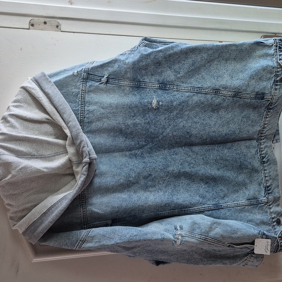 Free People Blue Denim Jacket with Gray Hood - Picture 7 of 16